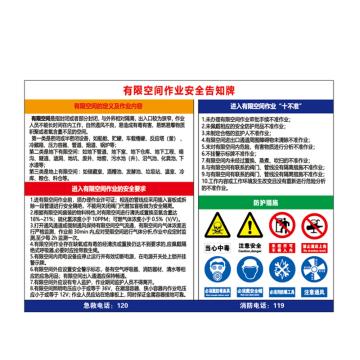 卡威 有限空间作业安全告知牌，"有限空间的定义及作业内容"，横向，1.0mm铝板，400*300mm KVSJ0119