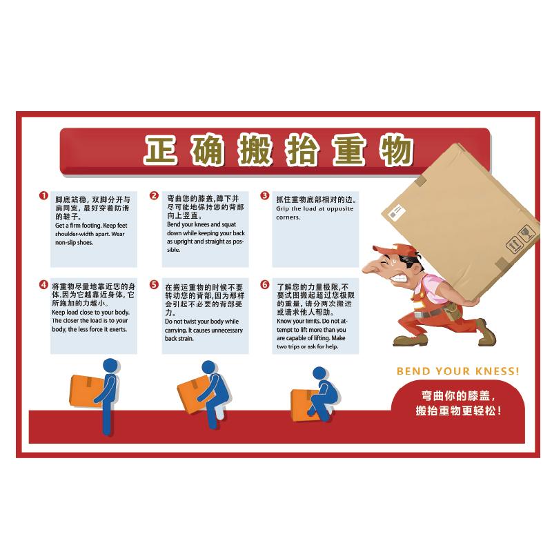 帛拉 安全教育海报正确搬抬重物，1.5mmABS，750*500mm 84106