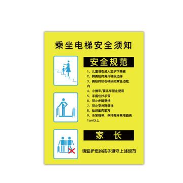 安赛瑞 电梯安全标示贴，温馨提示标识牌贴纸，长30cm宽40cm，乘梯安全规范 310413