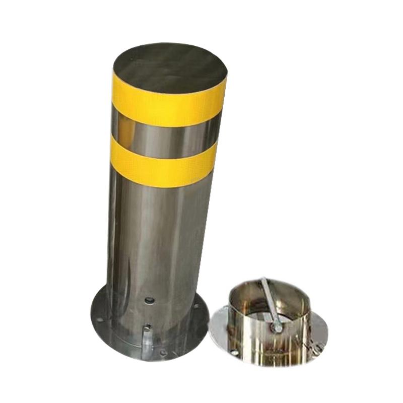 yuetong 201不锈钢加厚隔离柱活动款 高600mm 管直径133mm 银色+黄色反光条 法兰底座厚3mm YT-XJSZ29