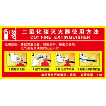 Raxwell 二氧化碳灭火器使用方法 300*150mm，3M自粘性不干胶 RSSY0164