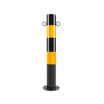 布朗森 钢管警示柱双环固定立柱，高600mm，管径76mm，底座宽135mm，壁厚2.0mm，黑黄 A9156