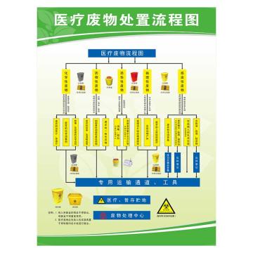 功成狮 医疗废物处置流程图绿色，30*40CM，PVC材质，防水防晒耐用，YLF32 GSSI0429