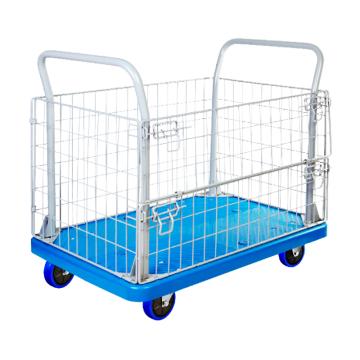 Raxwell 静音单层网架手推车载重300kg，车板尺寸900*600*875mm，5寸脚轮，双扶手带护栏，US300R-AM1 RHMC0232