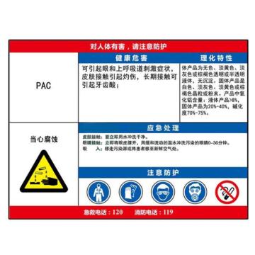 金能电力 职业病告知卡-PAC，PVC板，600×450mm，2mm板厚 JN-WTP123