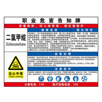 金能电力 职业病告知卡-二氯甲烷，铝合金板，600×450mm，1mm板厚 JN-WTL06