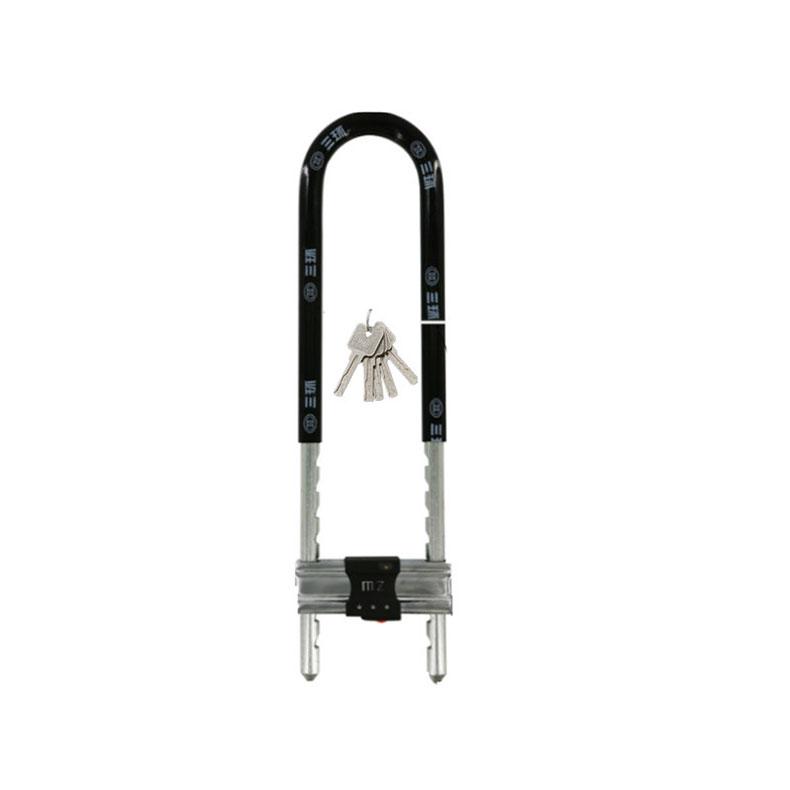 三环 玻璃门U型锁纯铜锁芯，锁体总高420mm，锁体宽度114mm，锁梁直径17.5mm，黑色，含双面叶片钥匙×5 659