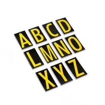 嘉辽 磁性字母标识，黑底黄字自粘性磁性材料，A-Z/组，120*150MM BSFY0086