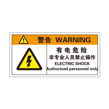 卡威 机械设备安全标签，"警告-有电危险"，方形，0.4mmPVC塑料，自带背胶，100*50mm KVSJ0026