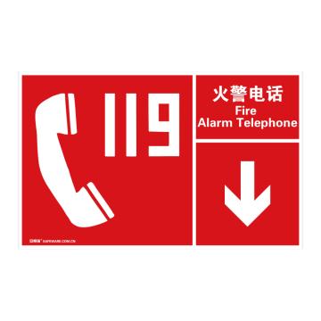 安赛瑞 左右款消防安全标识-火警电话，中/英，自发光板，400×250mm 20113