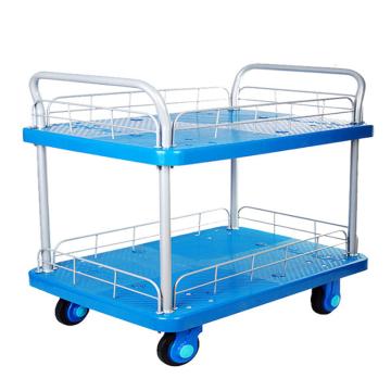 连和 超静轮双层双扶手带护栏手推车超静轮 250KG，825*500*920mm PLA250-T2-HL2-D