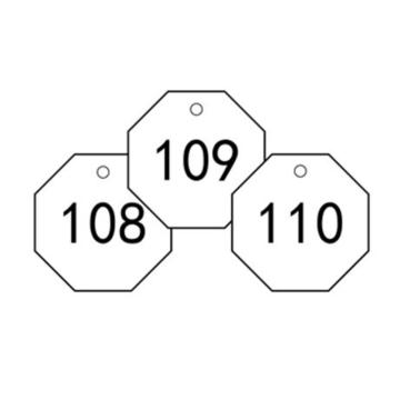 安赛瑞 塑料号码吊牌-八边形，Ф31.8mm，白底黑字，号码101-200 14875