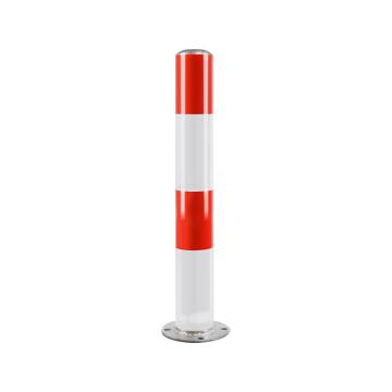 布朗森 镀锌警示柱固定立柱，高600mm，管径76mm，底座宽135mm，壁厚1.5mm，红白 A9159