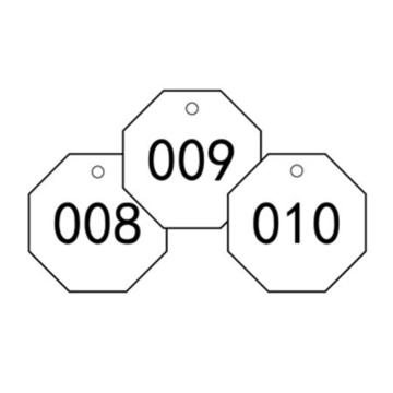 安赛瑞 塑料号码吊牌-八边形，Ф31.8mm，白底黑字，号码001-100 14874