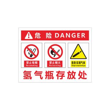 安赛瑞 PVC塑料板危险安全标牌，30x40cm，氢气瓶存放处 1H02202