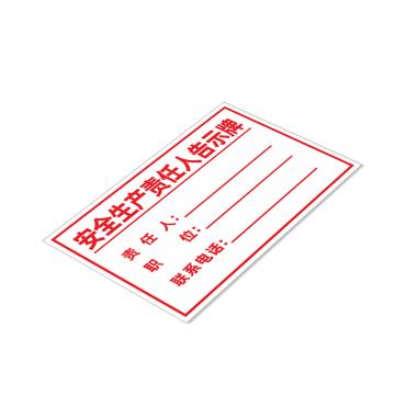 安赛瑞 消防责任人标识牌，PVC告示牌，安全生产责任人告示牌20x30cm 1H00087