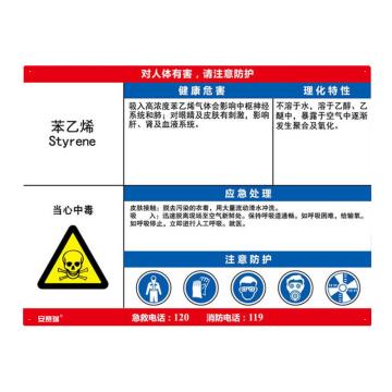 SAFEWARE 职业病危害告知卡-苯乙烯，ABS板，600×450mm 14631