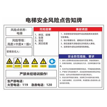 SAFEWARE 安全风险点告知牌，60x80cm，电梯 1H01595