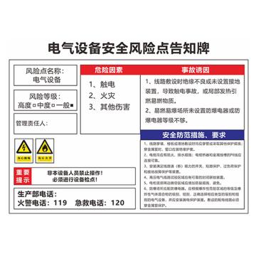 安赛瑞 安全风险点告知牌，60x80cm，电气设备 1H01592