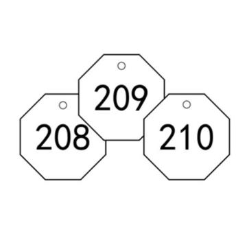 安赛瑞 塑料号码吊牌-八边形，Ф31.8mm，白底黑字，号码201-300 14876
