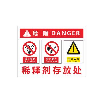 安赛瑞 PVC塑料板危险安全标牌，40x50cm，稀释剂存放处 1H02201