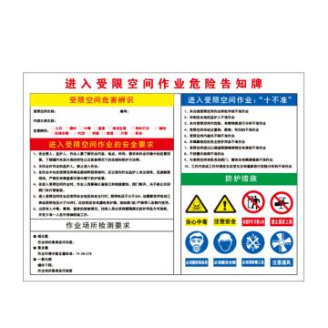 卡威 有限空间作业安全告知牌，"进入受限空间作业危险告知牌"，横向，1.0mm铝板，400*300mm KVSJ0120