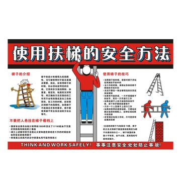 Raxwell 安全教育挂图-使用扶梯的安全方法，750mm（长）*500mm（宽），1.5mmABS塑料板 RSSJ0050