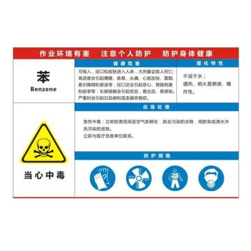 金能电力 职业病告知卡-苯，PVC板，600×450mm，2mm板厚 JN-WTP107