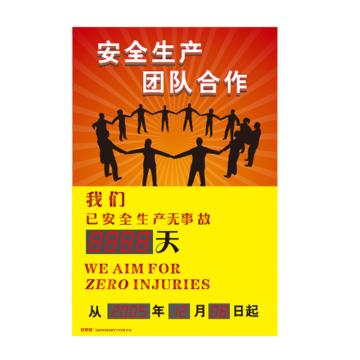 安赛瑞 安全生产天数纪录牌-安全生产团队合作，LED自动数显，600×900mm 30106