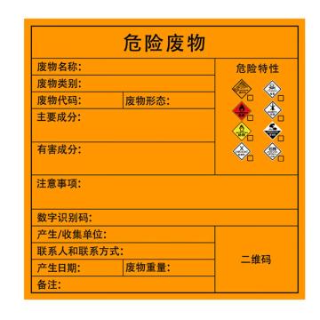 安赛瑞 危险废物标识，警示不干胶安全标牌，综合，40×40cm 1H02560