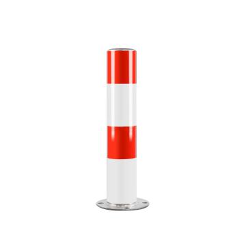 布朗森 镀锌警示柱固定立柱，高600mm，管径114mm，底座宽165mm，壁厚1.5mm，红白 A9167