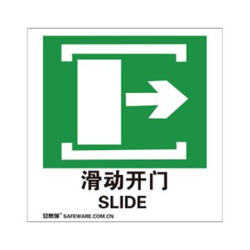 安赛瑞 消防警示标签-滑动开门向右，不干胶，100×100mm 20241