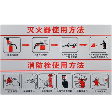 安赛瑞 灭火器标识牌，亚克力消防栓器材指示牌，灭火器使用方法，银底 1H01708