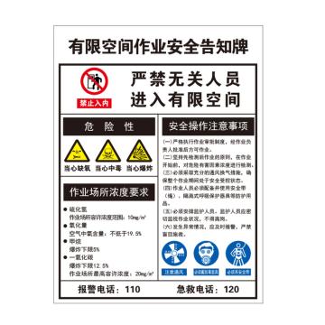 卡威 有限空间作业安全告知牌，"严禁无关人员进入有限空间"，纵向，1.0mm铝板，450*600mm KVSJ0102
