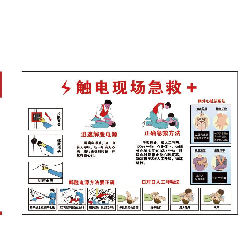 帛拉 安全教育海报触电现场急救，1.5mmABS，750*500mm 71104