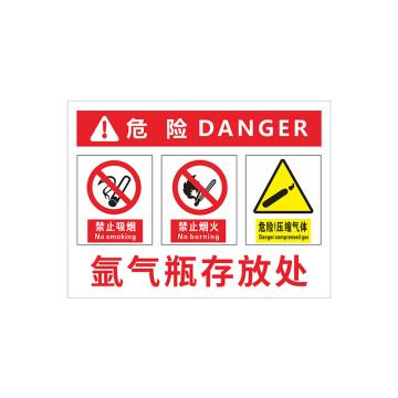 安赛瑞 PVC塑料板危险安全标牌，30x40cm，氩气瓶存放处 1H02172