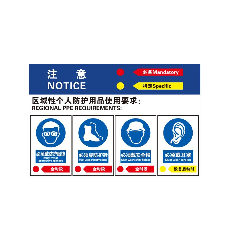 帛拉 入场须知牌区域性个人防护用品使用要求，铝板烤漆，厚1.0mm，600*900mm 71019