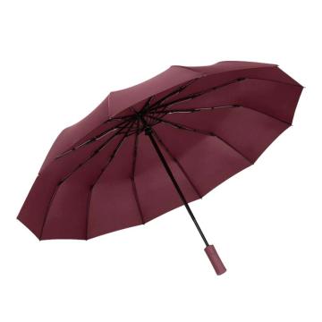 三极户外 大号十二骨双层晴雨两用三折伞 TP7033 碰击布酒红色
