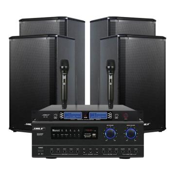 世林 会议室音响组合套装定阻功放壁挂音箱无线话筒 AV108+BX-108黑*4+SH28