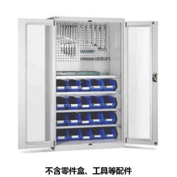 位邦 储物柜，1023×550×1800mm，灰色，对开玻璃门柜，4层层板，背部带挂板 77.6702.01