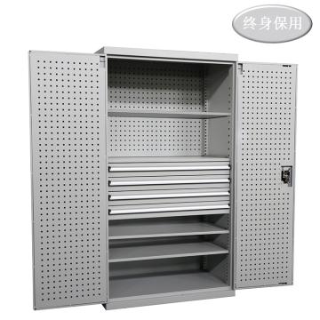 Raxwell 灰色双开门带挂板置物柜(四层板四抽)尺寸(长×宽×高mm):1000×600×1800 RHST0012