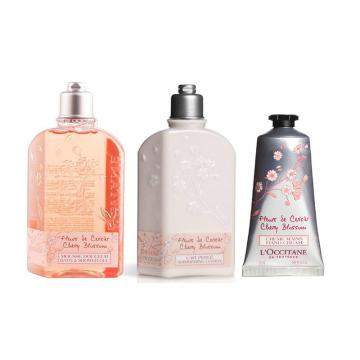 欧舒丹 L'OCCITANE 洗护套装沐浴露250ml+身体乳250ml+手霜30ml 樱花3件套