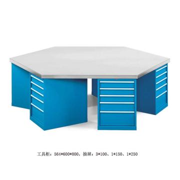 位邦 六角工作桌，五抽工具柜×6组，承重1t，尺寸2400×1200×850mm，不锈钢台面不含安装 79.7602.02