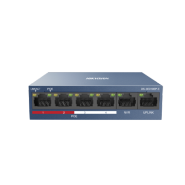 Hikvision 桌面式百兆高功率PoE交换机 DS-3E0106P-E