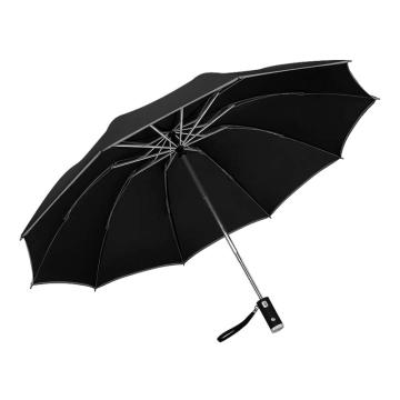 三极户外 10骨全自动反向伞 TP7399 碰击布+反光条+LED灯星空黑