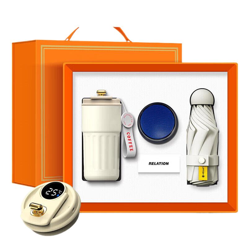 俱威 公司商务礼品盒套装活动纪念品 咖啡杯+网红伞+音响-白色