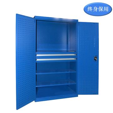 Raxwell 蓝色双开门带挂板置物柜(三层板双抽)尺寸(长×宽×高mm):1000×600×1800 RHST0001