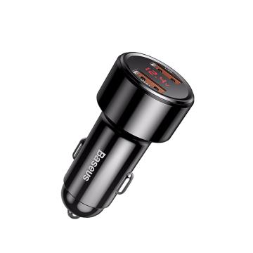 倍思 车载充电器一拖二 ( USB+USB )PD数显+6A 黑色 BS-C20A-01