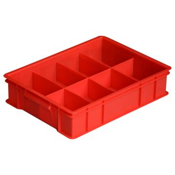 Raxwell 固定分格周转箱中号8格，370×275×85mm，红色 RHSS4390