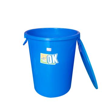 滋仁 圆形带盖垃圾桶水桶40L 塑料柄 LT-102 蓝色